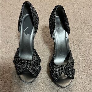 mark. Black Woven Peep-Toe Heels